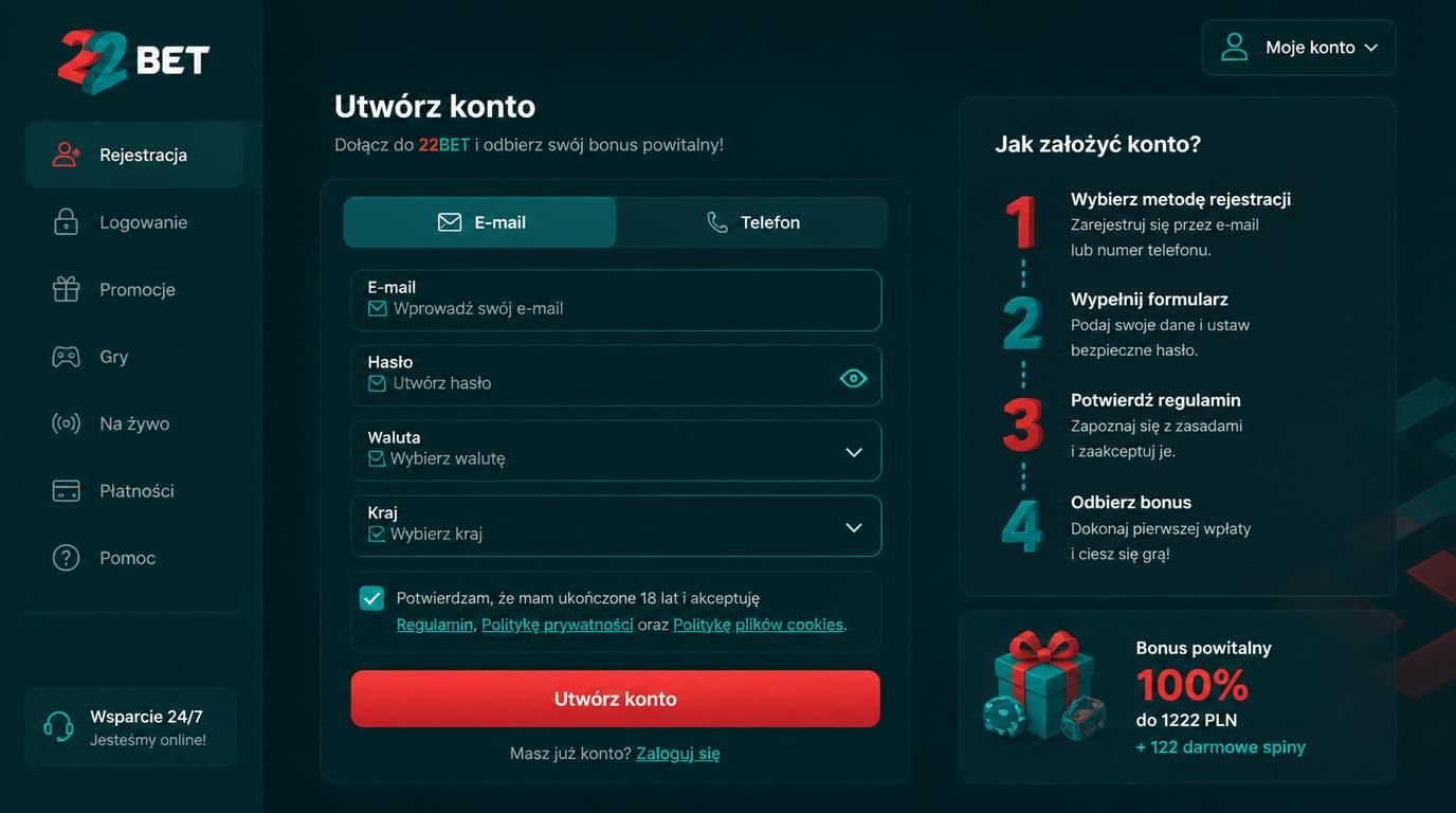 Krok 1-4 procesu rejestracji na ekranie z formularzem